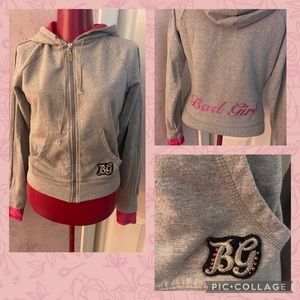 Wet Seal Vintage Y2K Bad girl heather gray zip up Hoodie with front pocket M